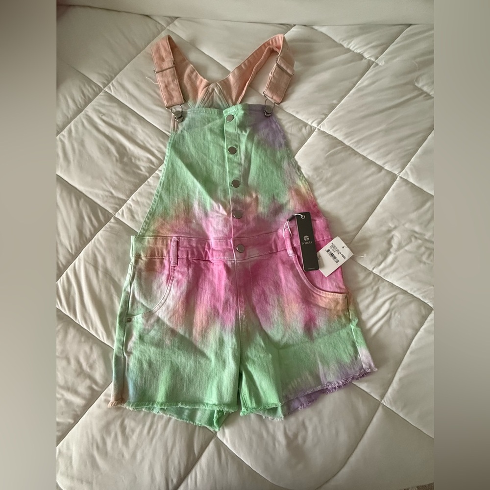 Tractr Kids Colorful Tie-Dye Overalls